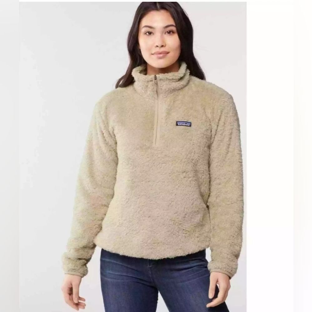 Patagonia Womens Sz M Los Gatos ¼ Zip Fleece Teddy Pullover 25235 El Cap Khaki
